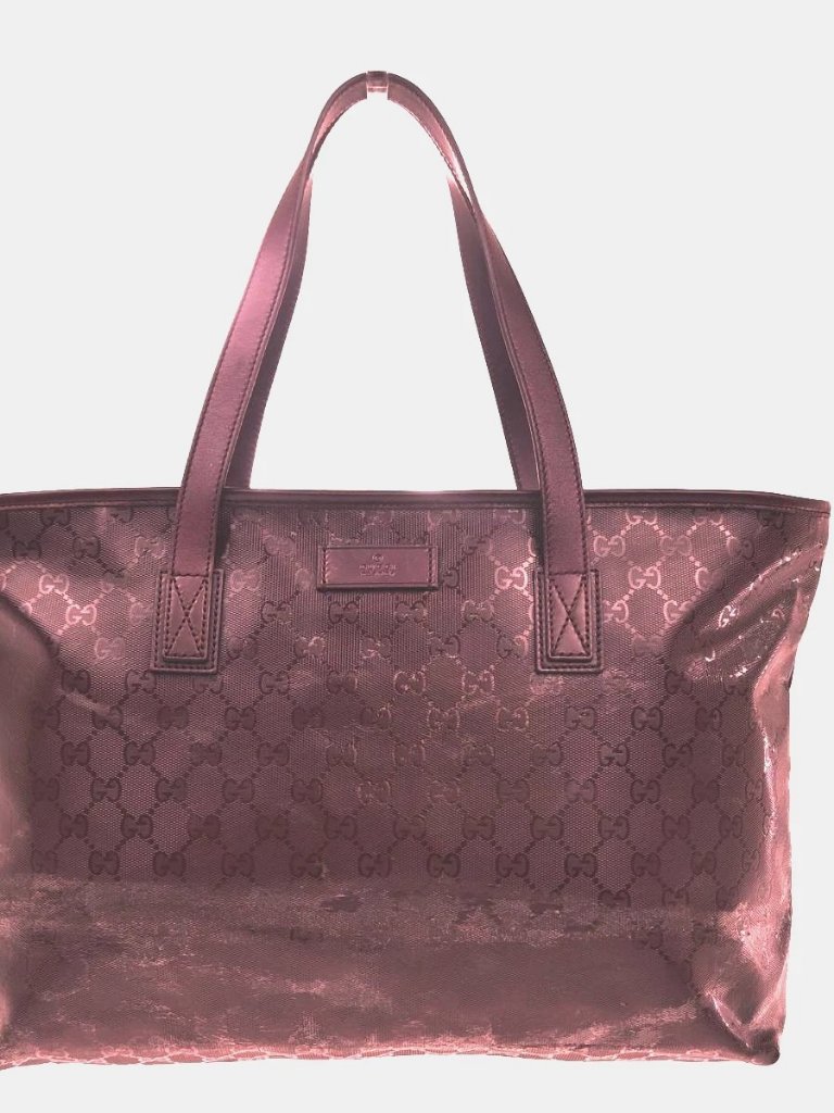 Gucci Logo Gg Pattern Imprime Shoulder Tote Bag Pvc Leather Burgundy Red 31ma441